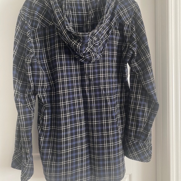 TNA Aritzia Flannel Button Down Hood Small Blue & Black - Picture 2 of 3